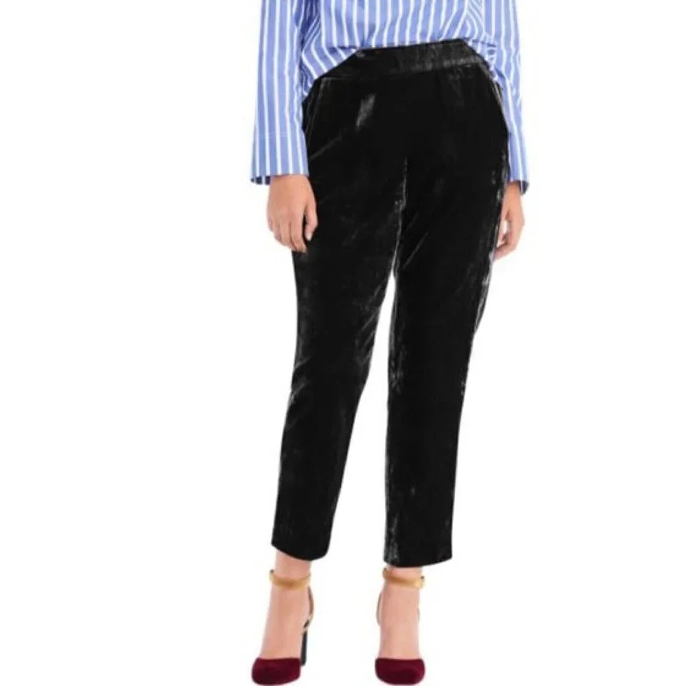 J. Crew Solid Black Velvet Slim Straight Leg Pull On Easy Pants